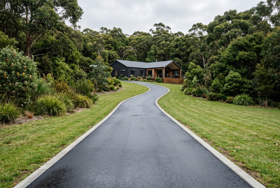 Long driveways and rural approaches. Asphalt at a Launceston property