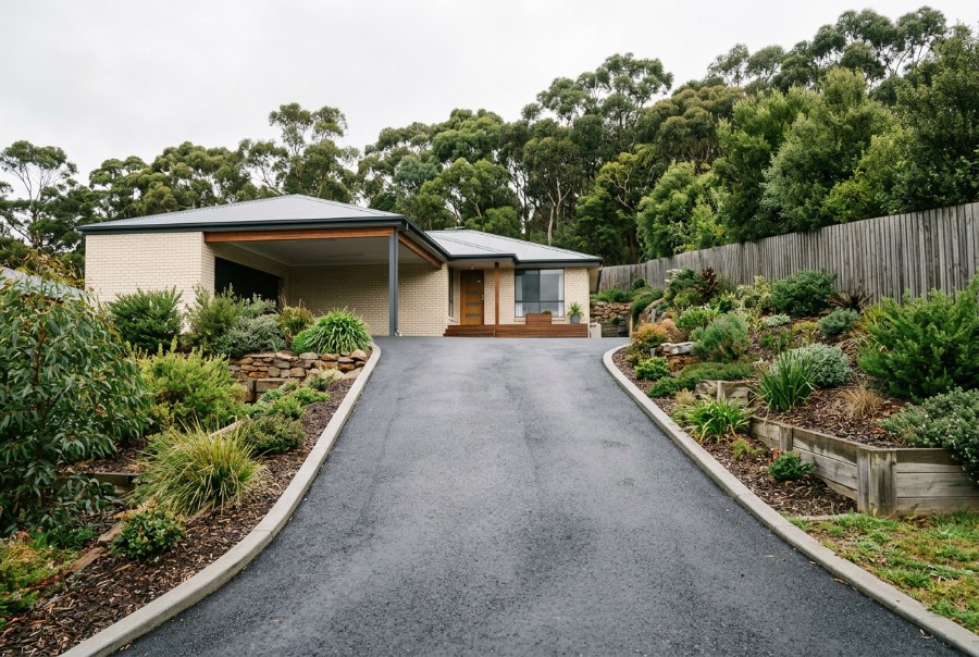 Steep drives. Asphalt at a Launceston property