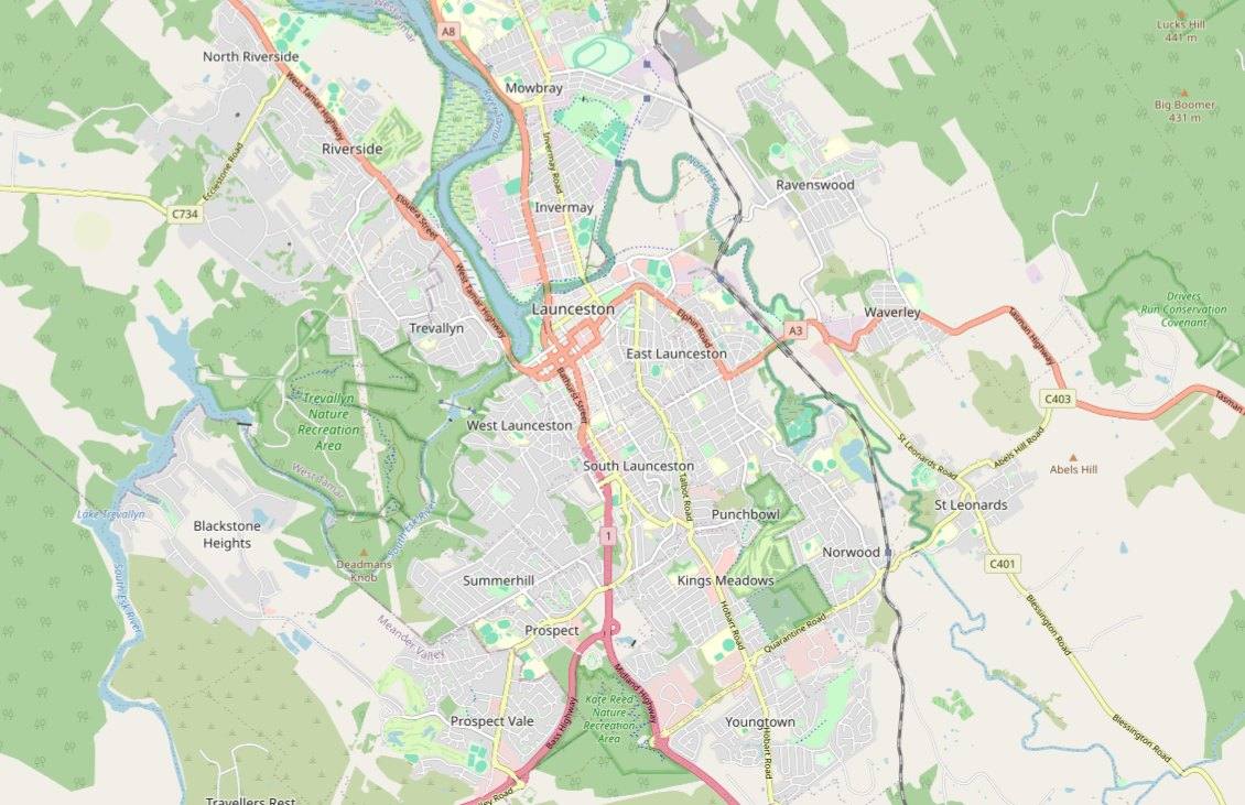 Map of Launceston showing the twelve suburbs we work in