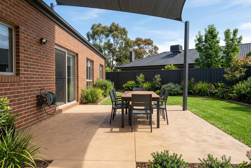 Sandstone, on a patio, coloured concrete in Launceston
