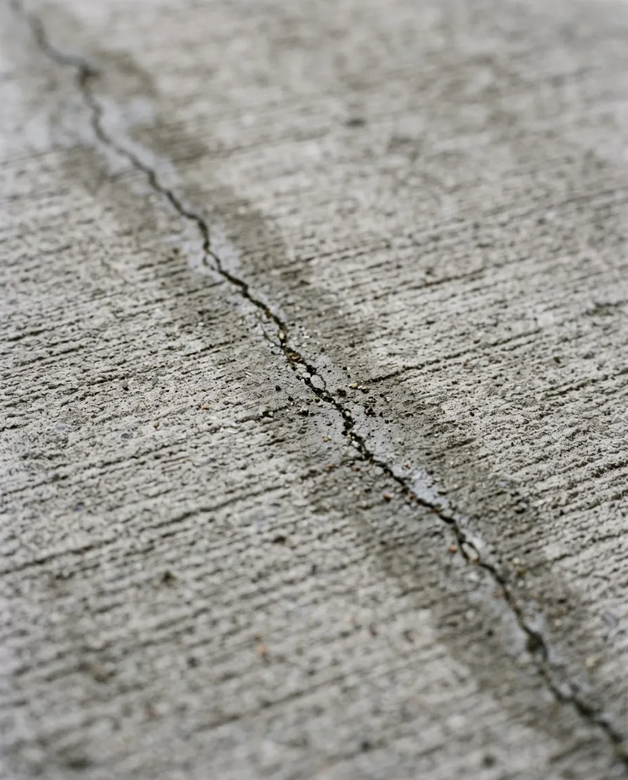 A fine hairline crack in the surface of a concrete slab in Launceston