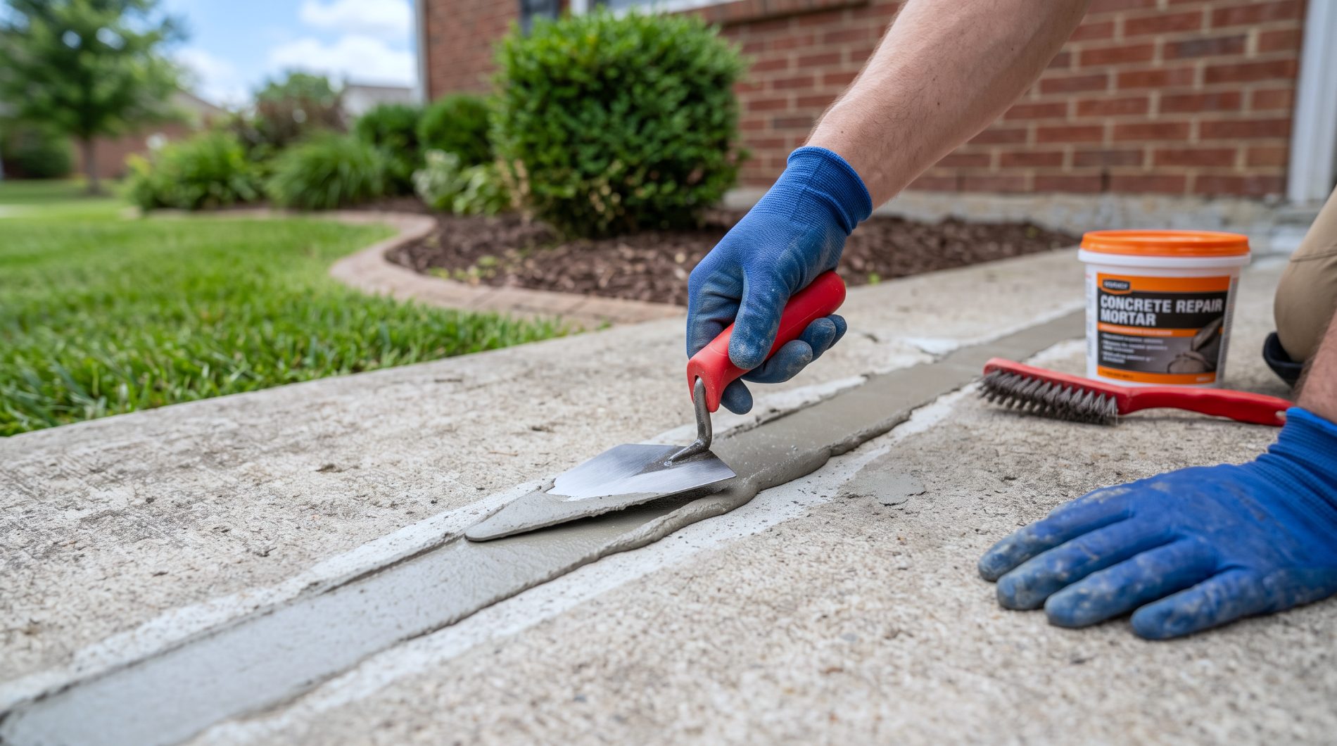 A cracked concrete driveway with a settled joint at a Launceston home