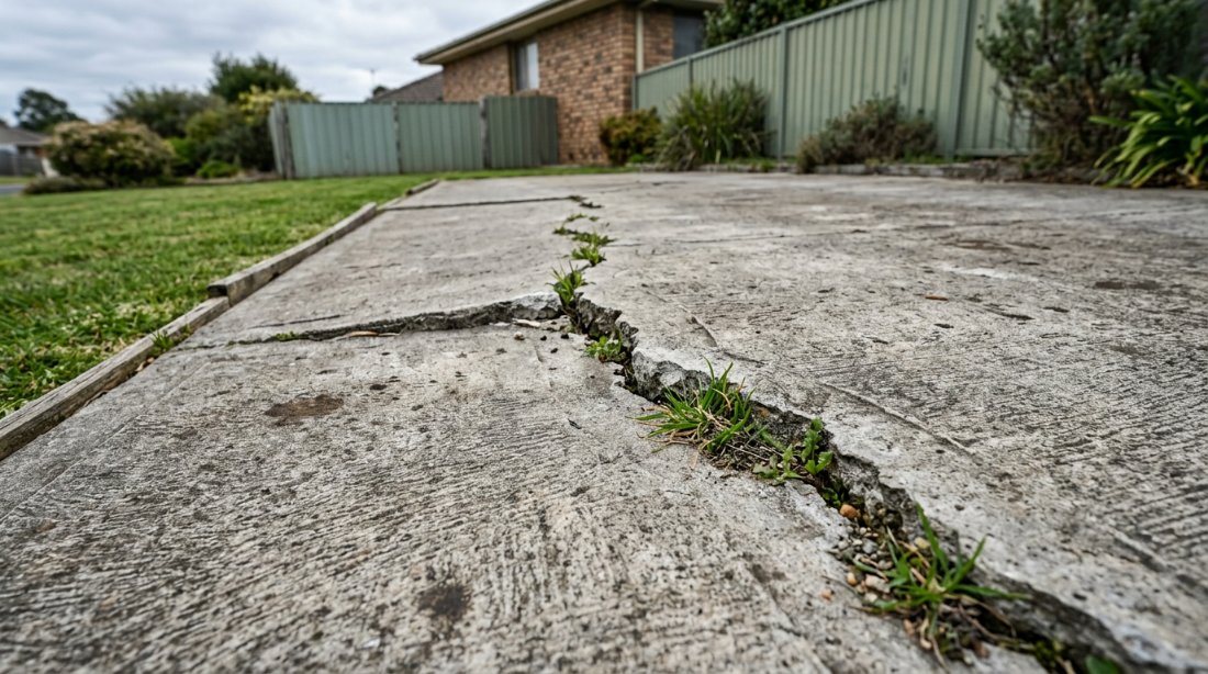 No joints, ten years on on a Launceston driveway