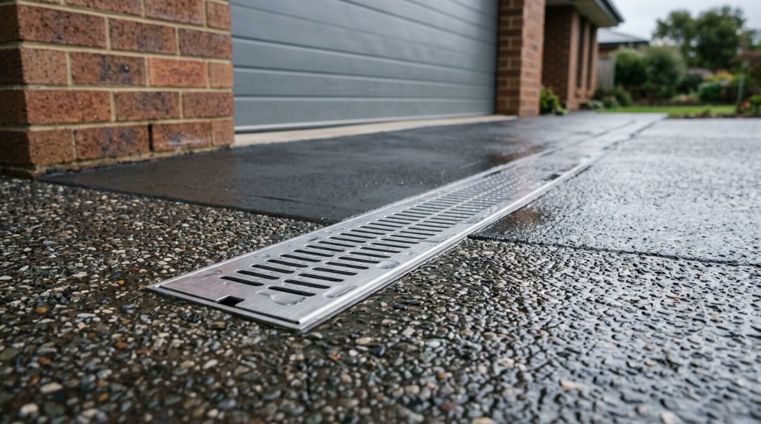 Strip drain at the garage on a Launceston driveway