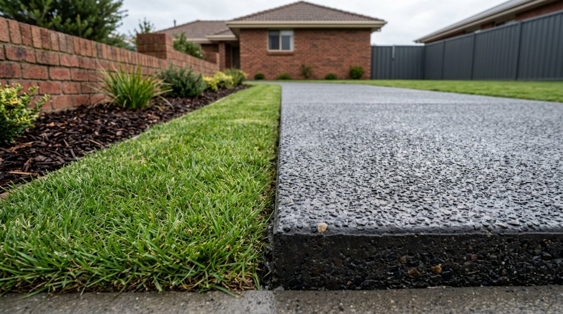 Square edge to the lawn on a Launceston driveway