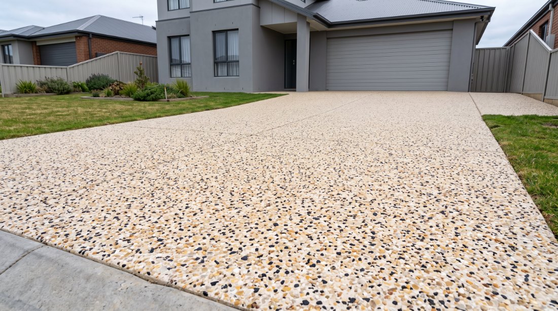 Spearwood exposed aggregate on a Launceston driveway