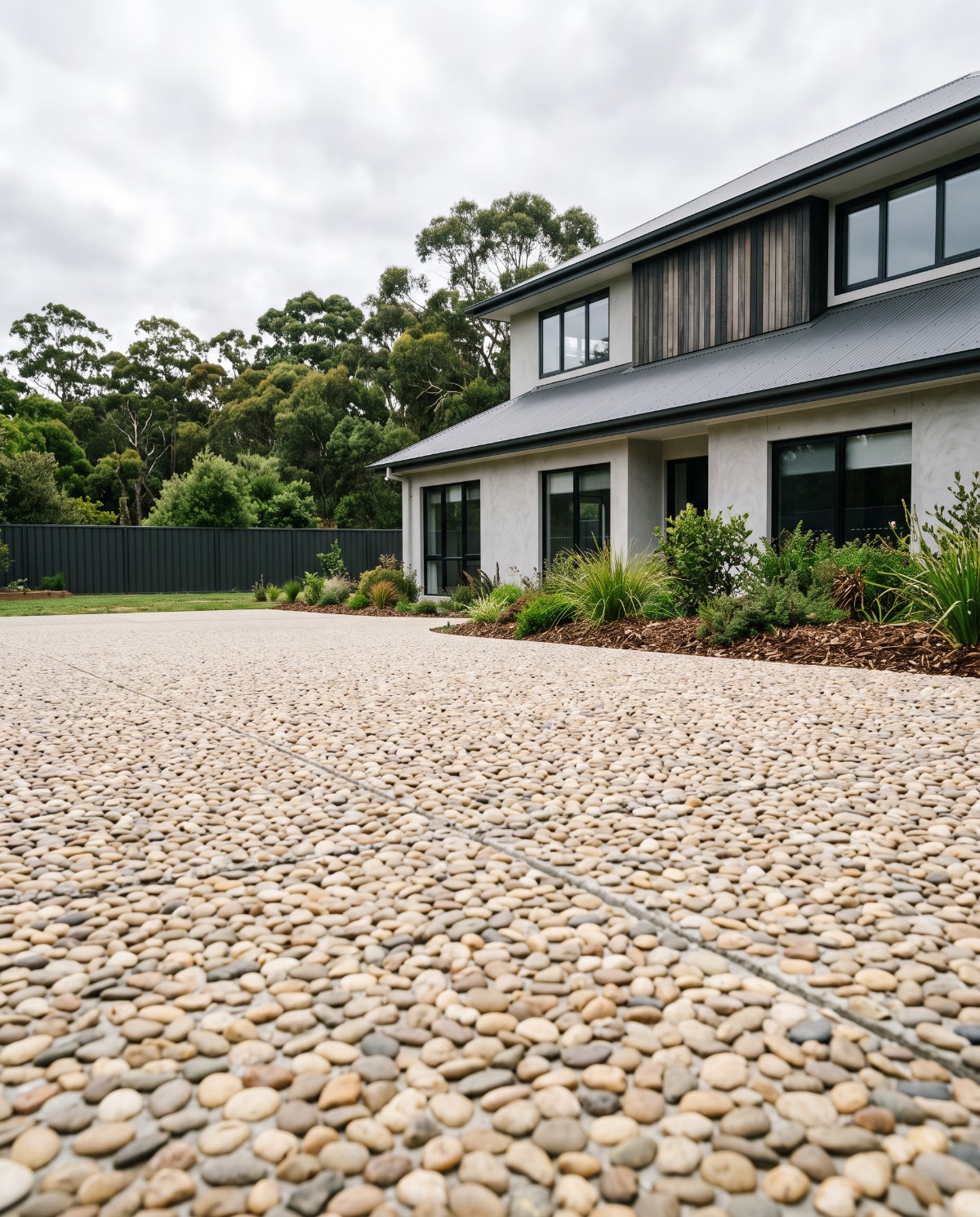 Exposed aggregate concrete, one of the decorative finishes, at a Launceston home