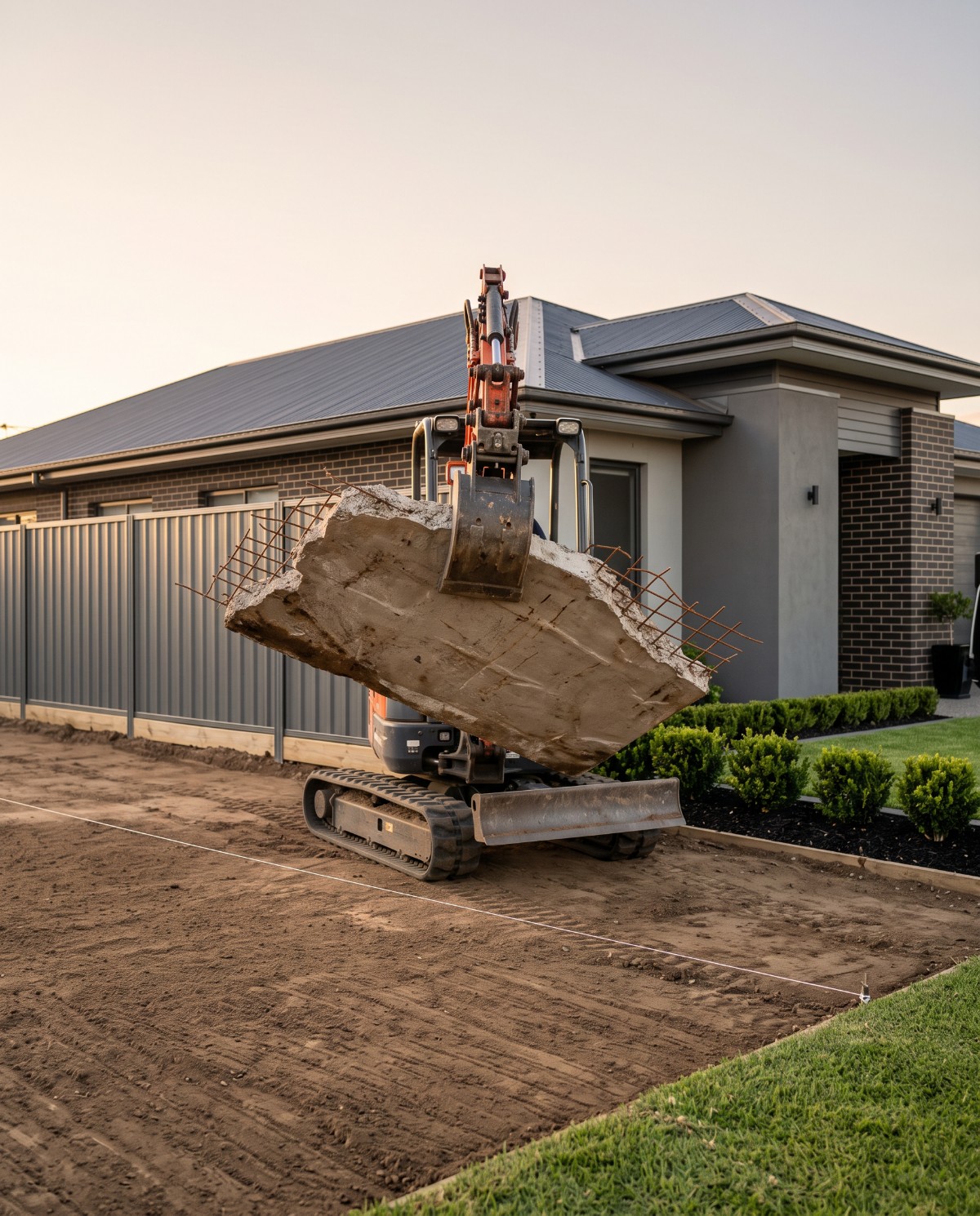 A Launceston back yard being cleared of stumps and an old slab before a pour