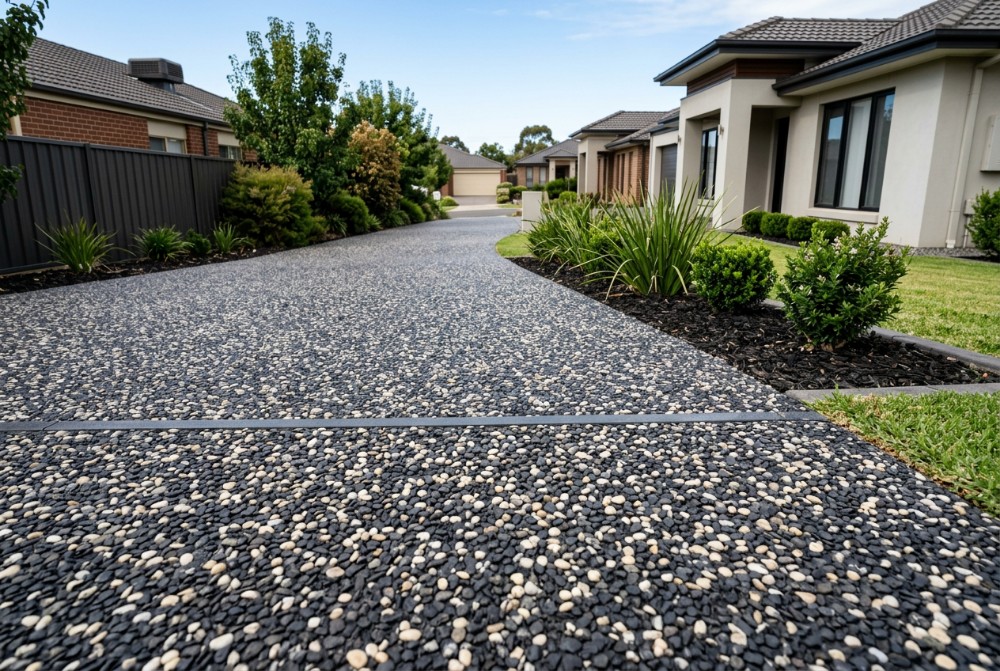 Exposed Aggregate on a narrow concrete path at a Launceston home