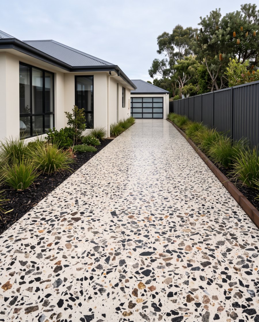 Honed concrete driveway finish