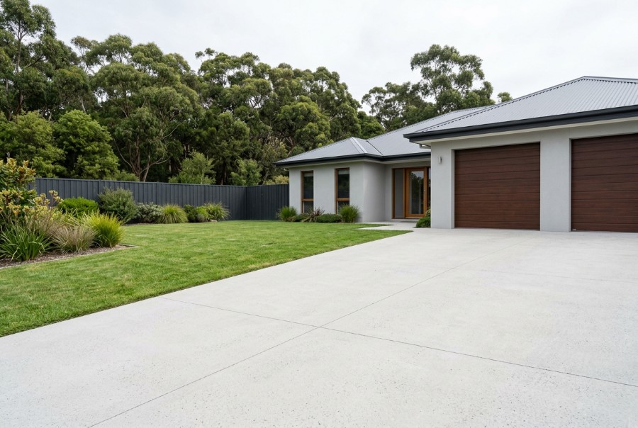 Short suburban driveway, honed concrete in Launceston