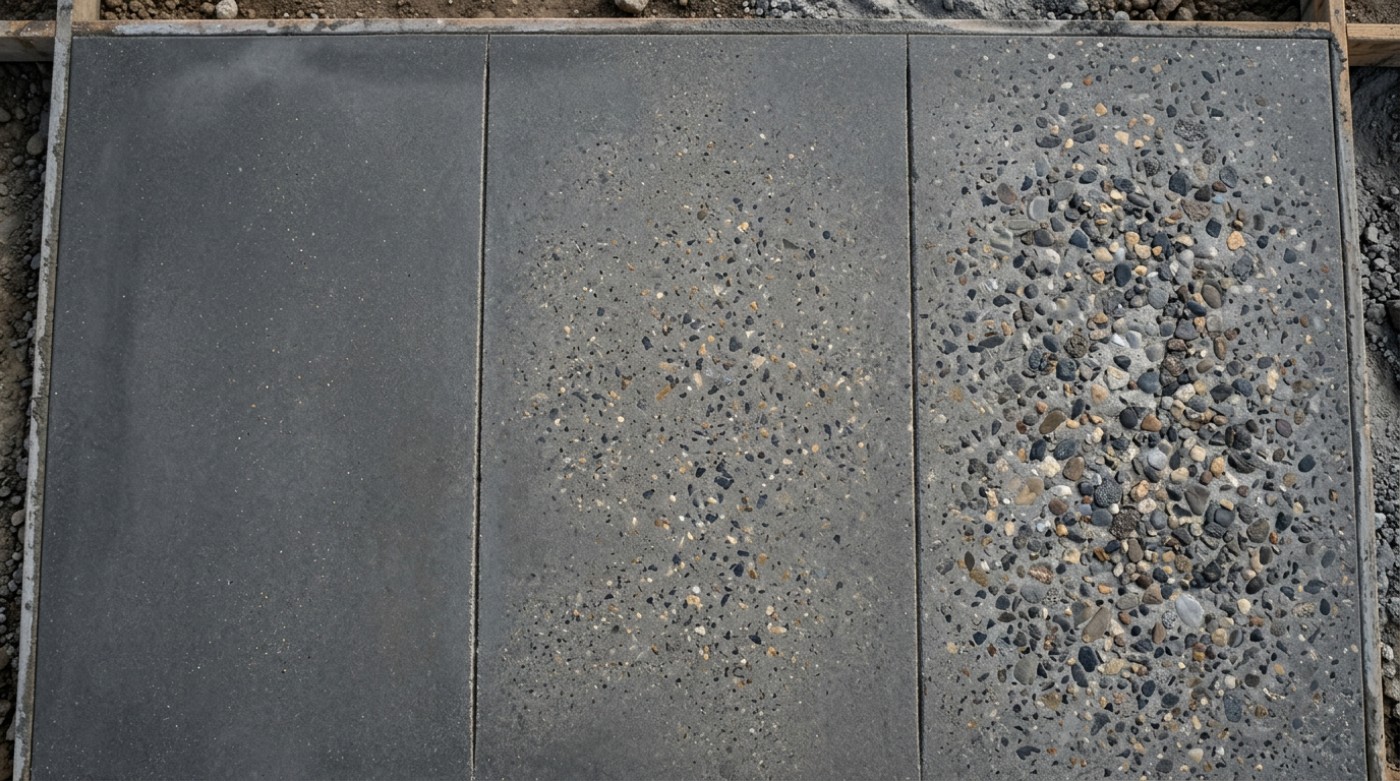 Three depths of grind on one concrete slab, side by side