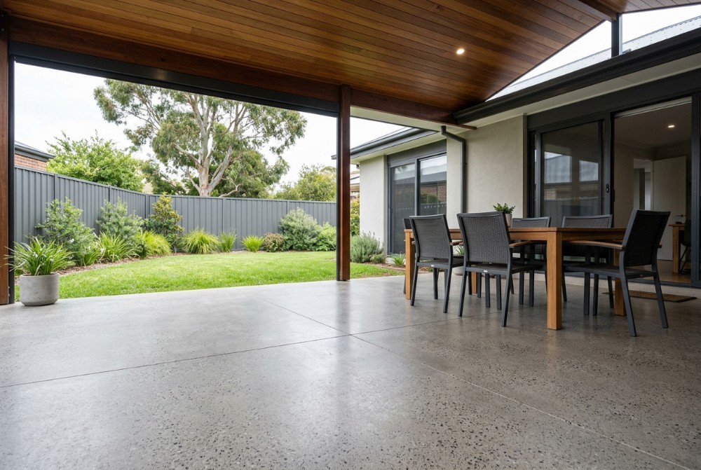Alfresco floor, honed concrete in Launceston