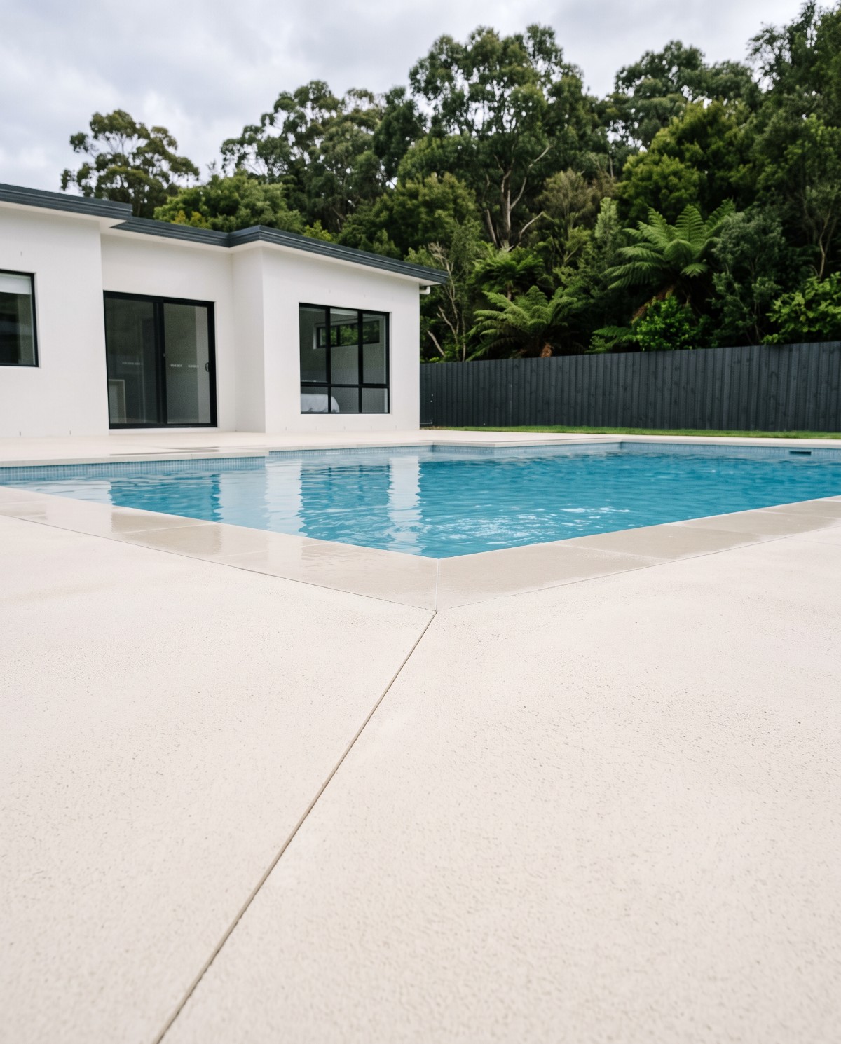 A liquid limestone pool surround at a Launceston home