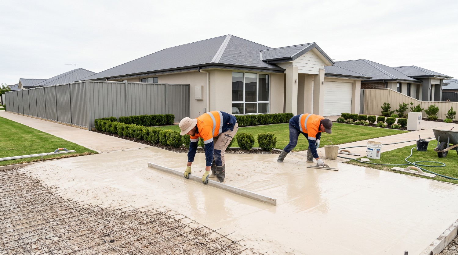 Liquid limestone being screeded over an existing concrete slab