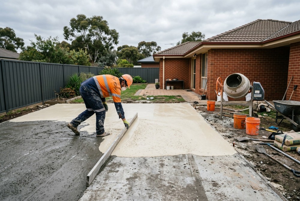 Over an existing slab, liquid limestone in Launceston