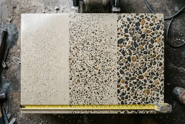 Three exposures compared, a polished concrete floor in Launceston