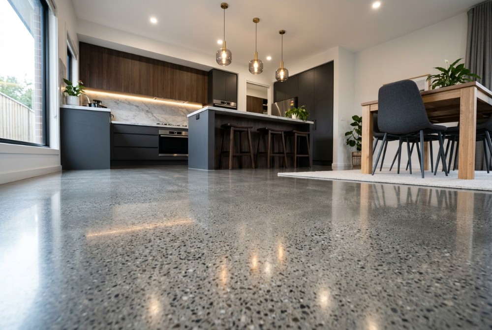 Kitchen and dining, a polished concrete floor in Launceston