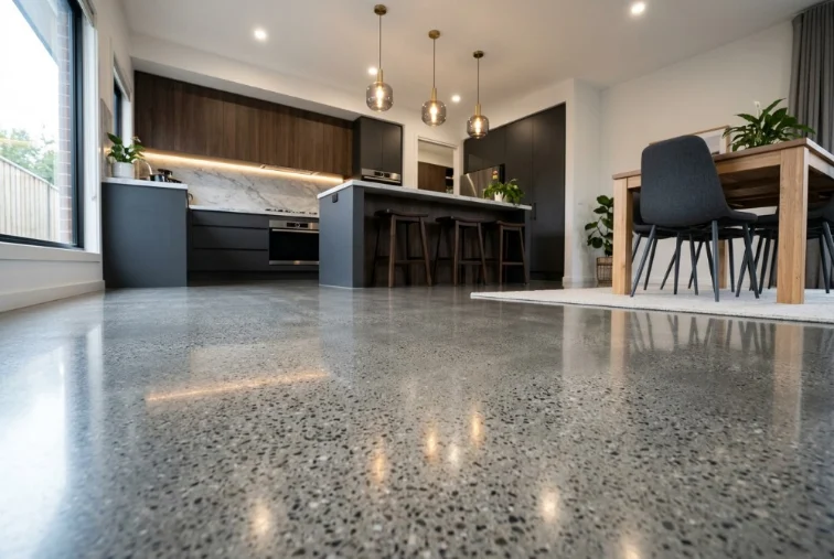 Kitchen and dining, a polished concrete floor in Launceston