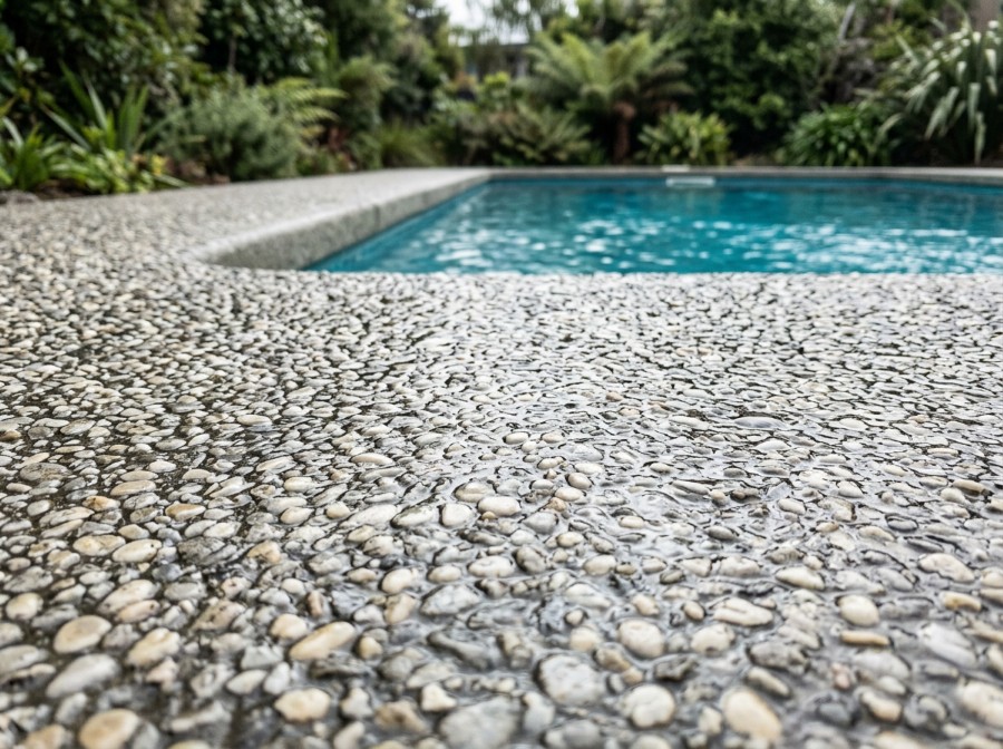 Exposed Aggregate around a swimming pool