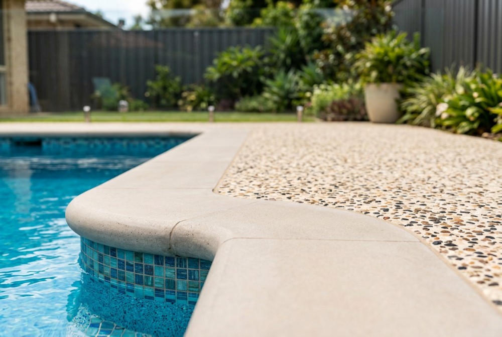 bullnosed coping on a concrete pool surround