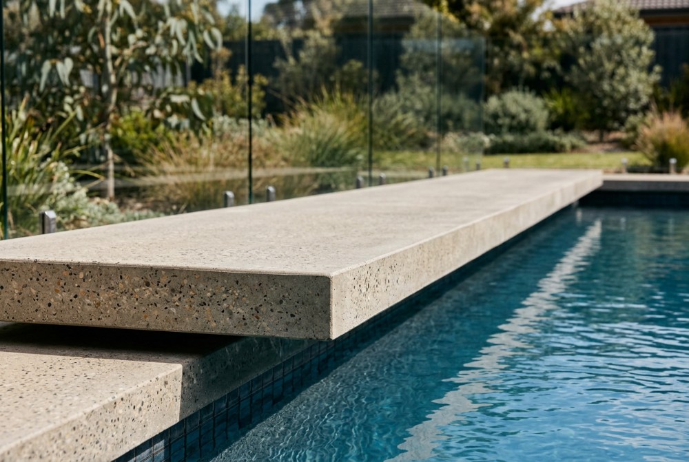 cantilevered edge on a concrete pool surround