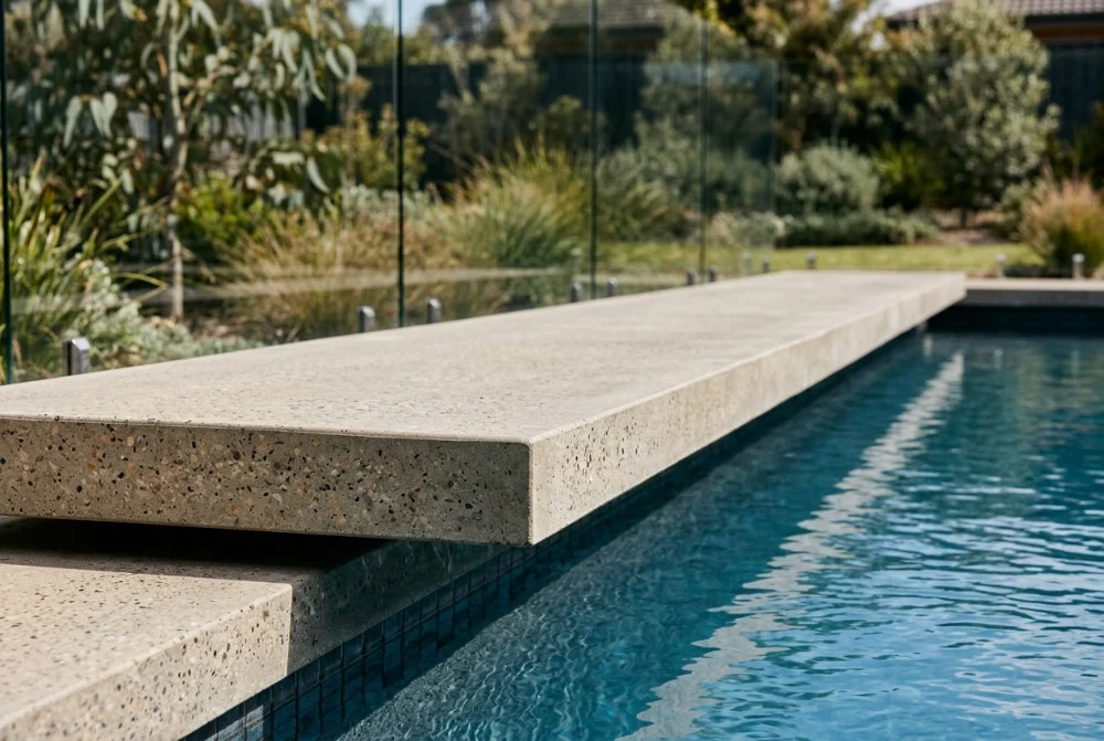 cantilevered edge on a concrete pool surround