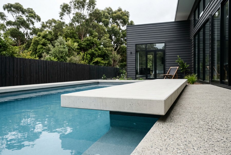A Cantilevered Edge, a concrete pool surround at a Launceston home