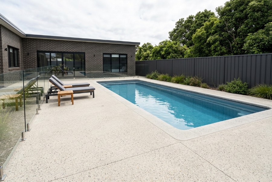 Wrapped Right Around, a concrete pool surround at a Launceston home
