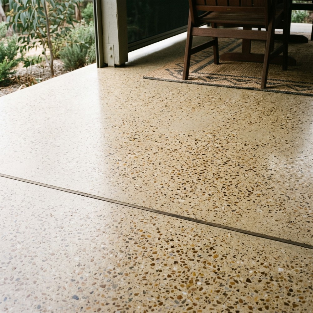 Honed on a patio, close up