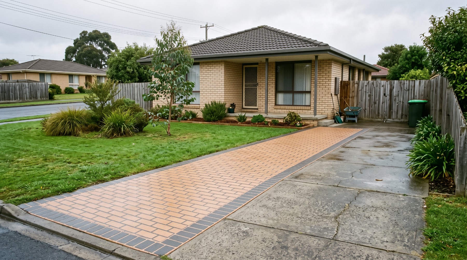 A resurfaced stencilled concrete driveway at a Launceston home