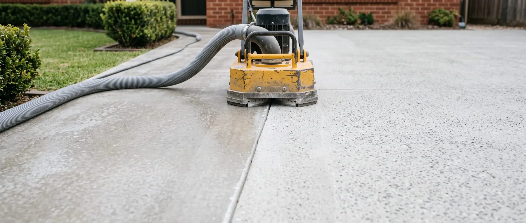 A floor grinder opening up a concrete slab before a resurfacing topping goes on