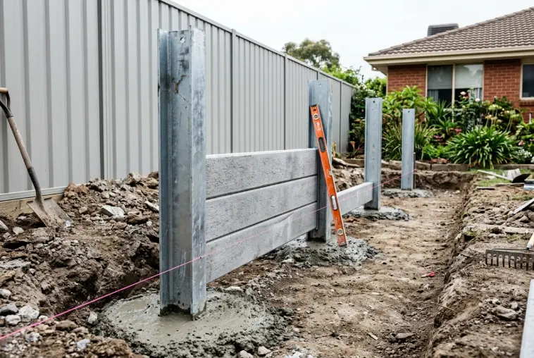 Posts and footings, a concrete retaining wall in Launceston