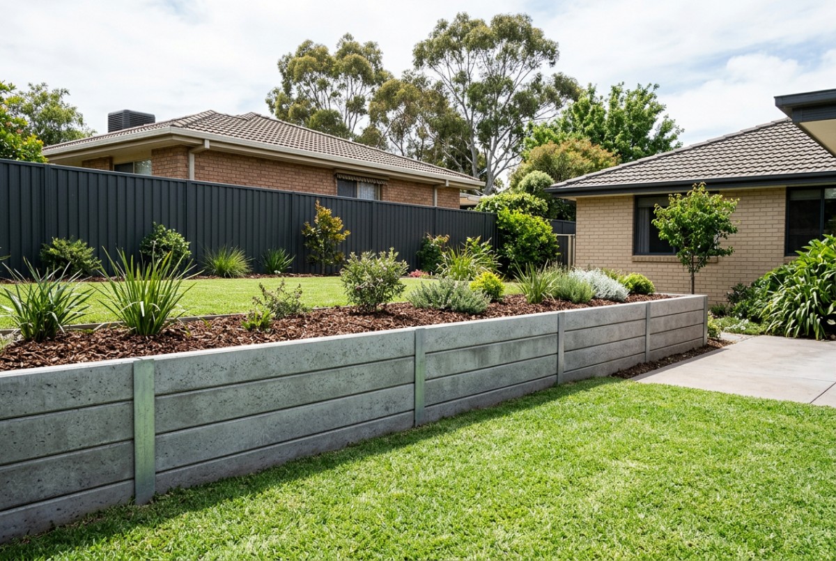 Concrete sleeper retaining walls, a concrete retaining wall in Launceston