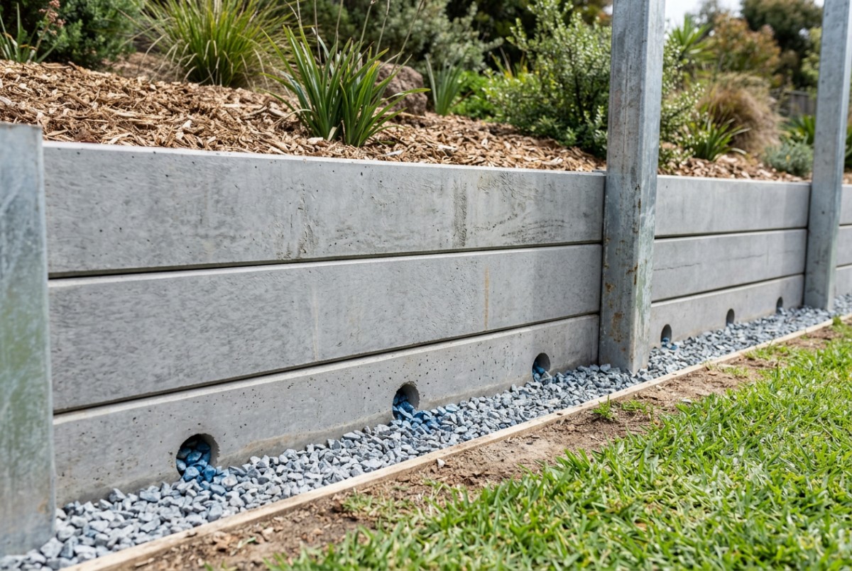Weep holes and the base, a concrete retaining wall in Launceston