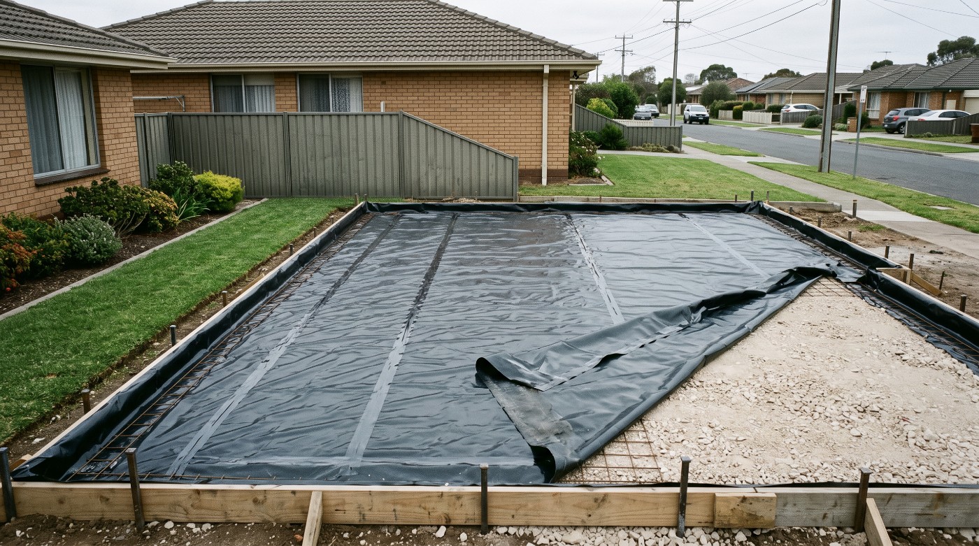 A vapour barrier, sealed, a concrete slab in Launceston