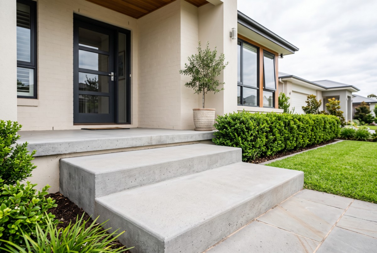 Front entry steps, concrete steps in Launceston