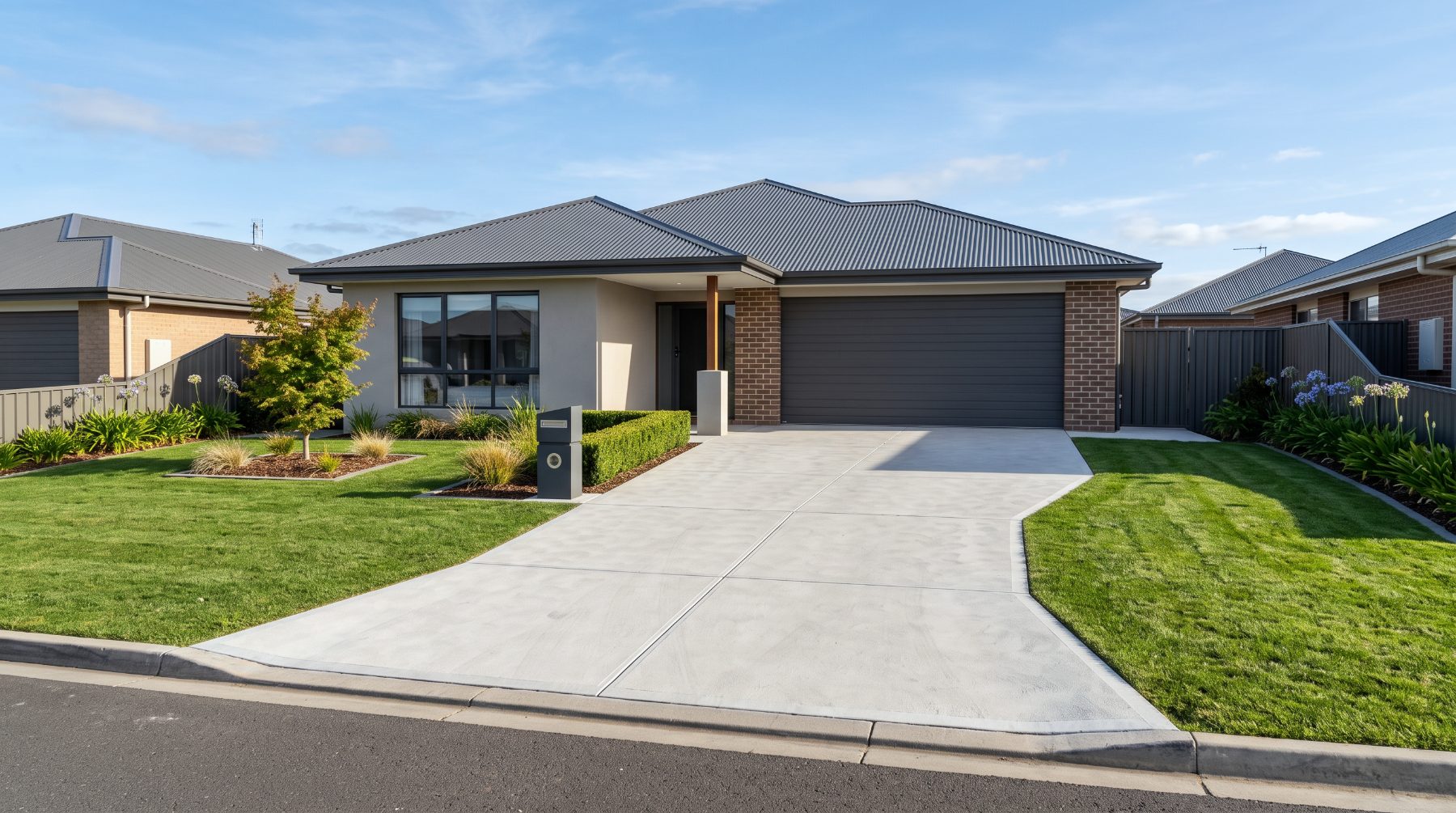 A finished concrete driveway and path at a Launceston home